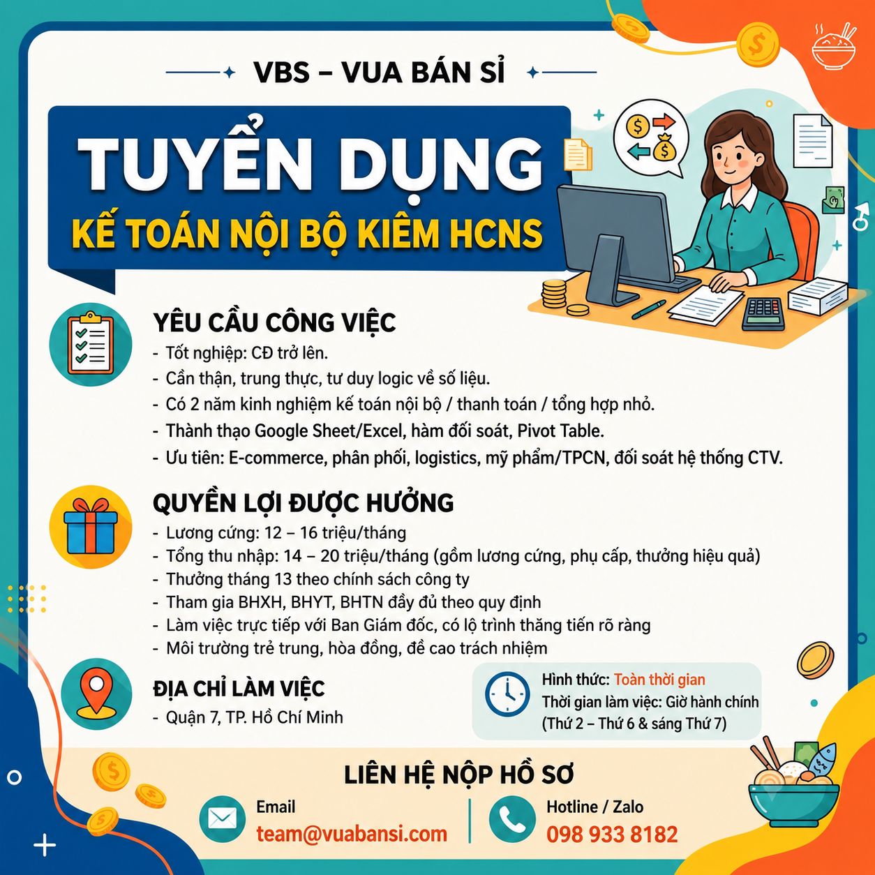 VBS Tuyển Dụng Kế Toán Nội Bộ Kiêm Hành Chính – Nhân Sự Tại Quận 7